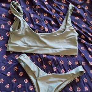 SHEIN | 🆕 Bikini Scoop Neck Top Tanga Bottom Olive Green Sexy Unique Sporty